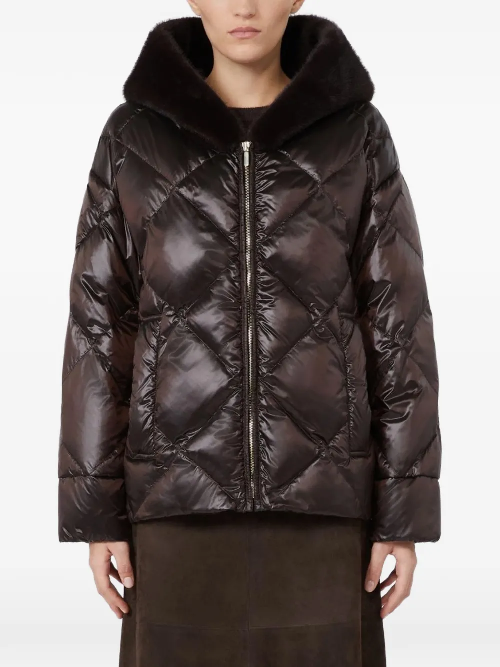 Max Mara hooded puffer jacket in water-repellent plain-weave fabric Bruin