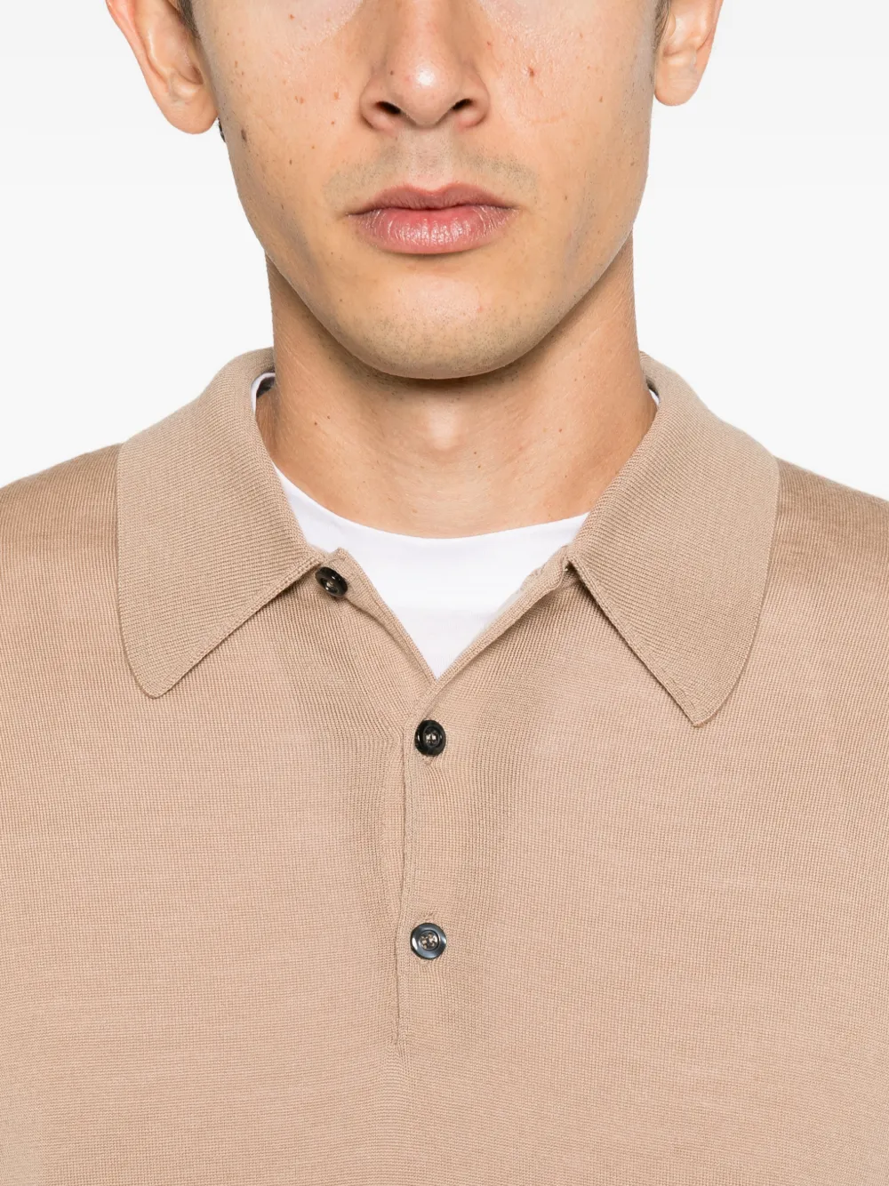 John Smedley Dorset long-sleeve polo shirt Beige
