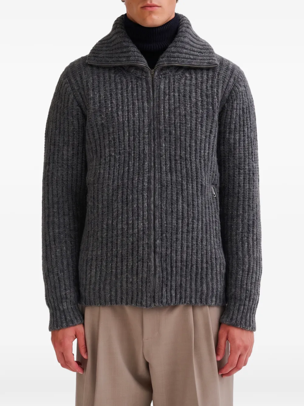 Roberto Collina ribbed-knit zip-up sweater - Gris Roberto Collina ribbed-knit zip-up sweater - Gris