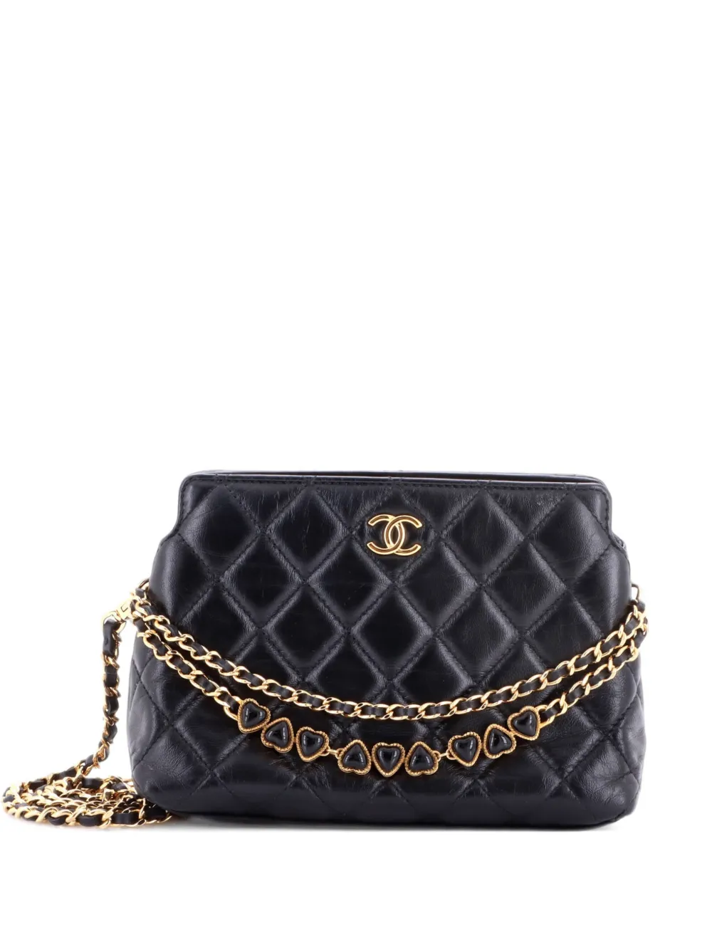 CHANEL Pre-Owned Enamel Hearts Quilted Crumpled Calfskin shoulder bag - Schwarz