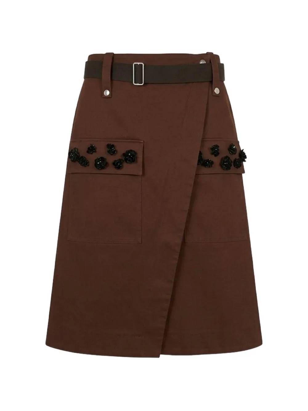 Plan C floral-embellished wrap midi skirt - Marrone