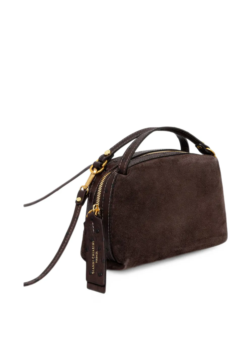 GIANNI CHIARINI Kleine Alifa suède shopper met struisvogel-effect Bruin