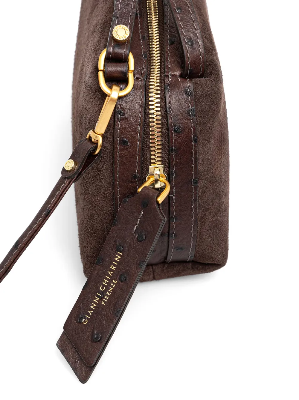 GIANNI CHIARINI Kleine Alifa suède shopper met struisvogel-effect Bruin