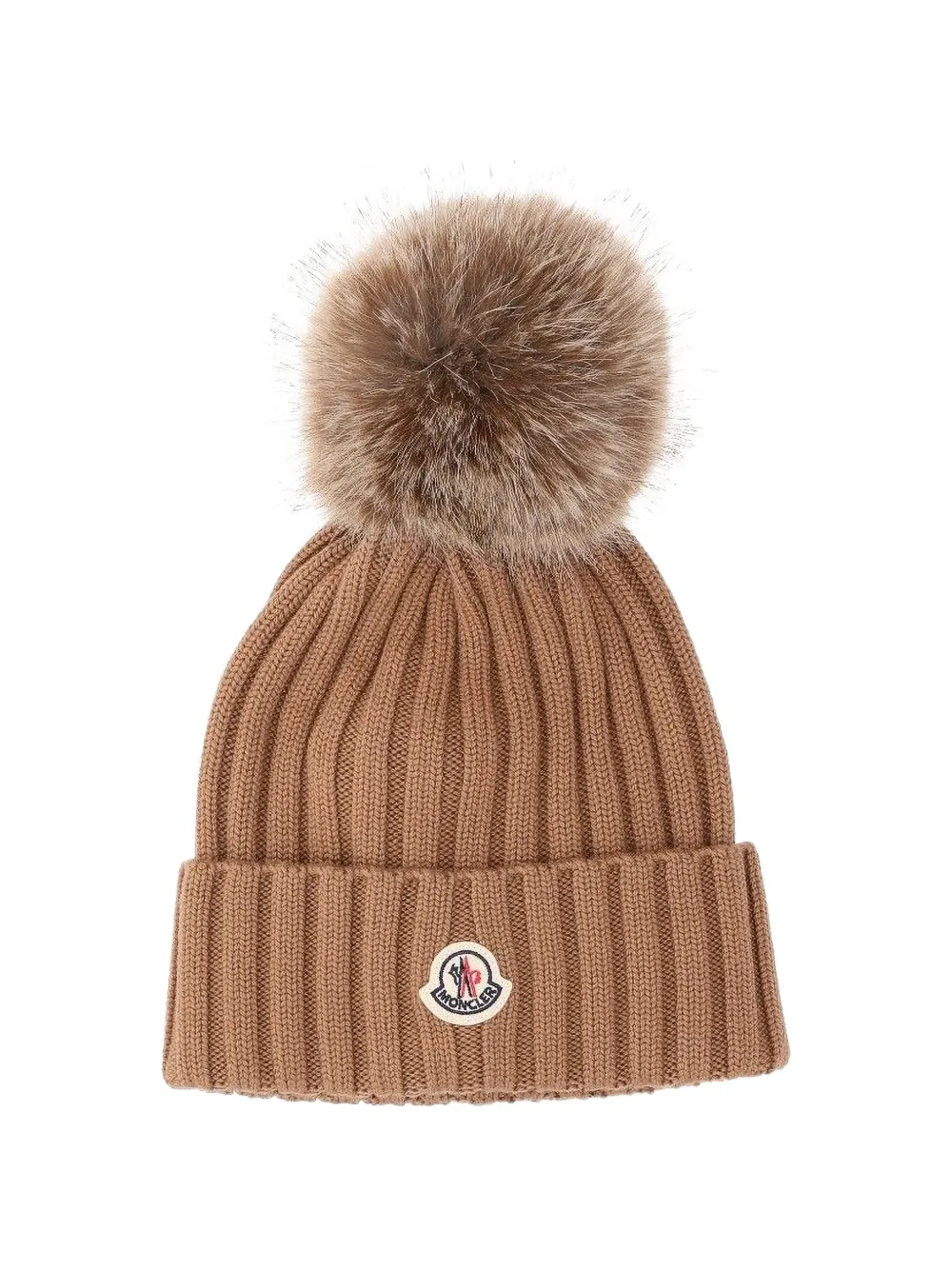 Moncler wool beanie with pom Beige