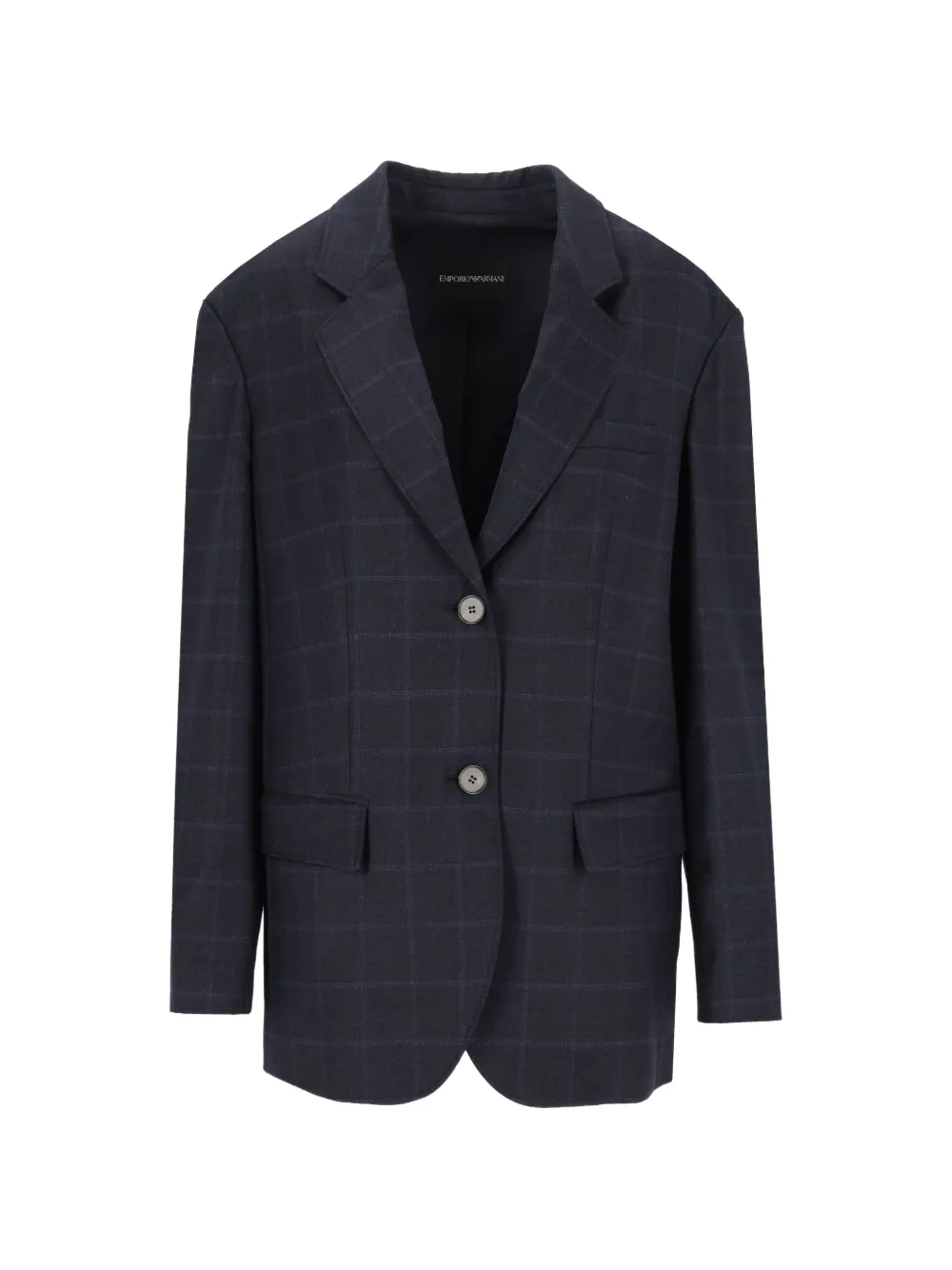 Emporio Armani single-breasted blazer in check stretch virgin wool - Blau