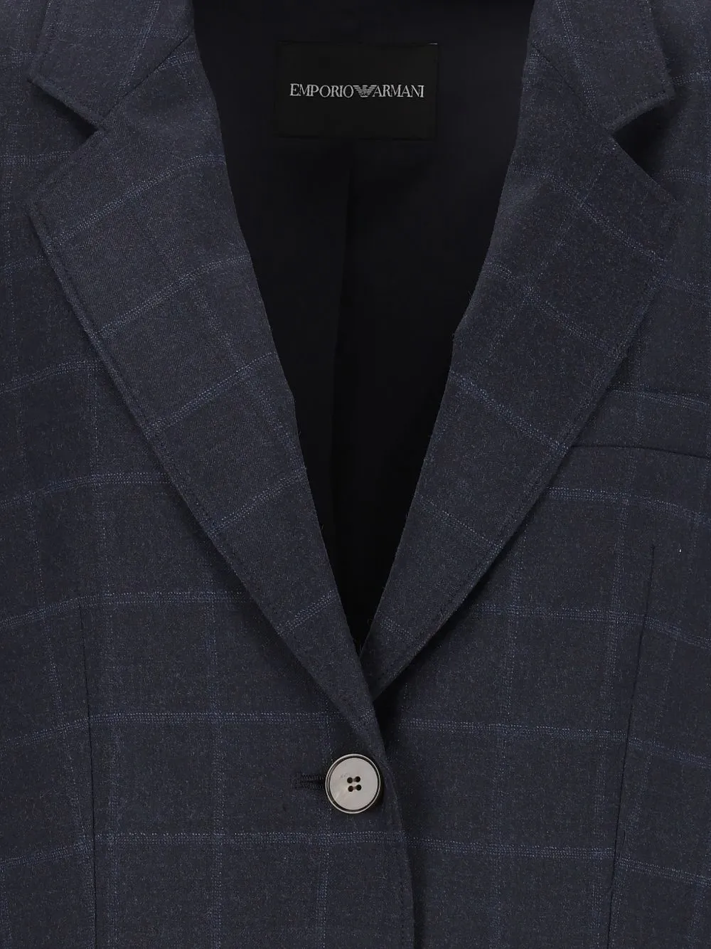 Emporio Armani single-breasted blazer in check stretch virgin wool Blauw