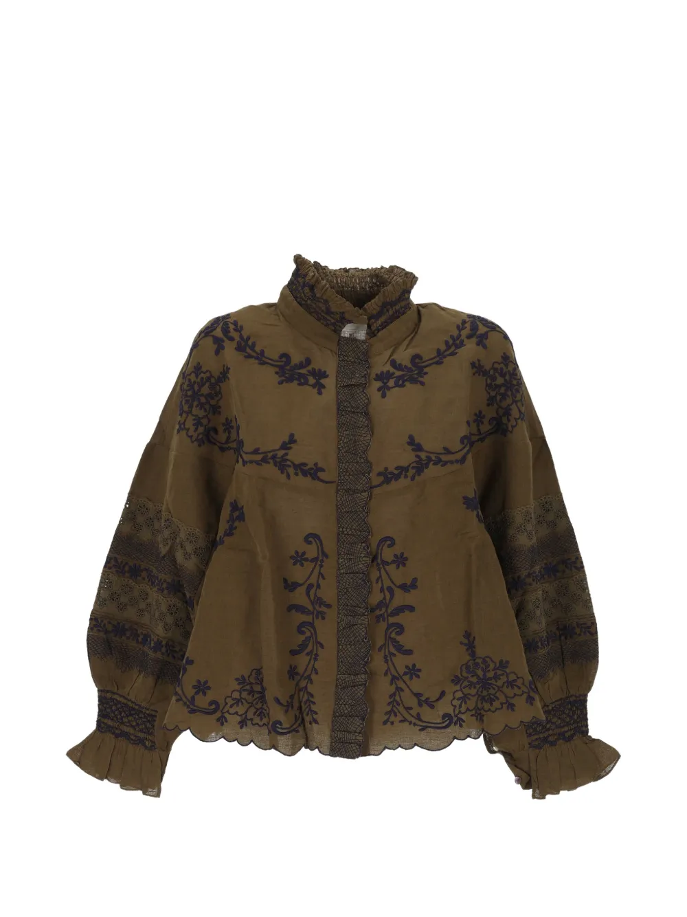 Antik Batik Penny Embroidered Ruffled Shirt In Green