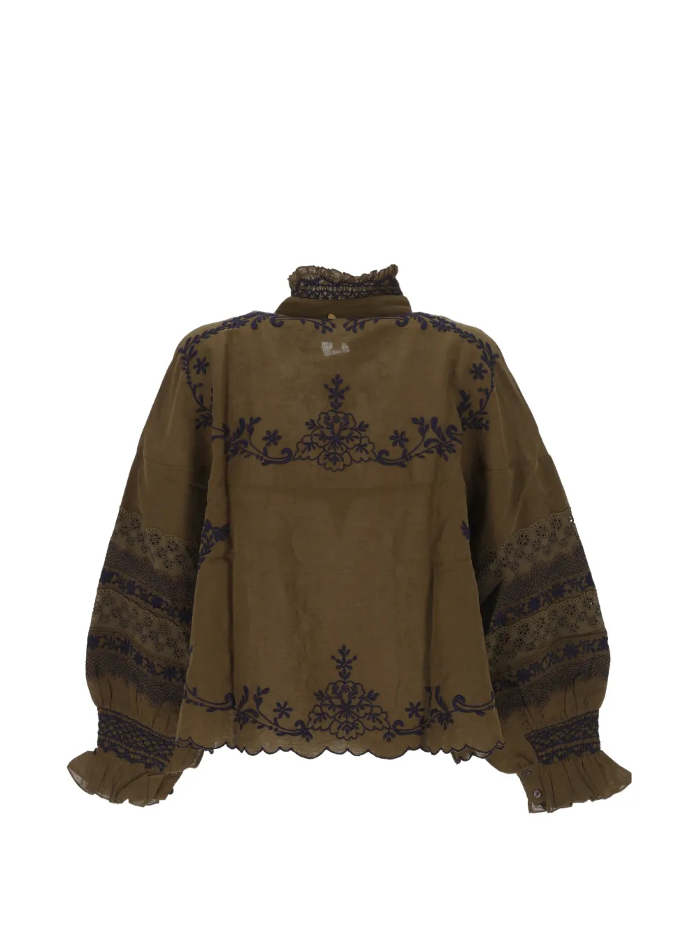 Antik Batik Penny blouse met borduurwerk en ruches Groen