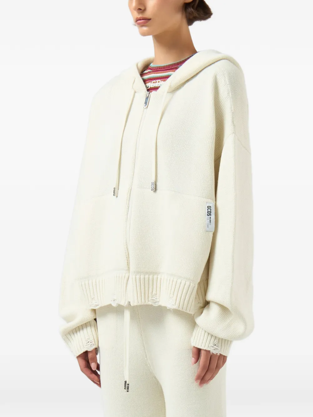 GCDS Gerafelde hoodie met geperforeerd logo Beige