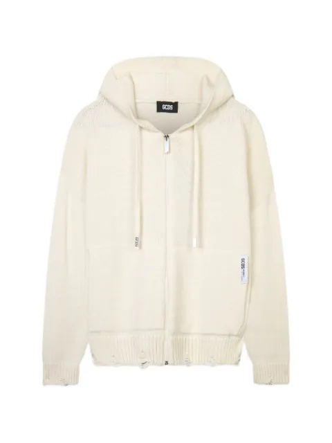 GCDS distressed logo-perforated hoodie