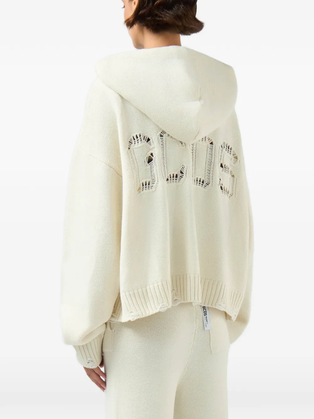 GCDS Gerafelde hoodie met geperforeerd logo Beige