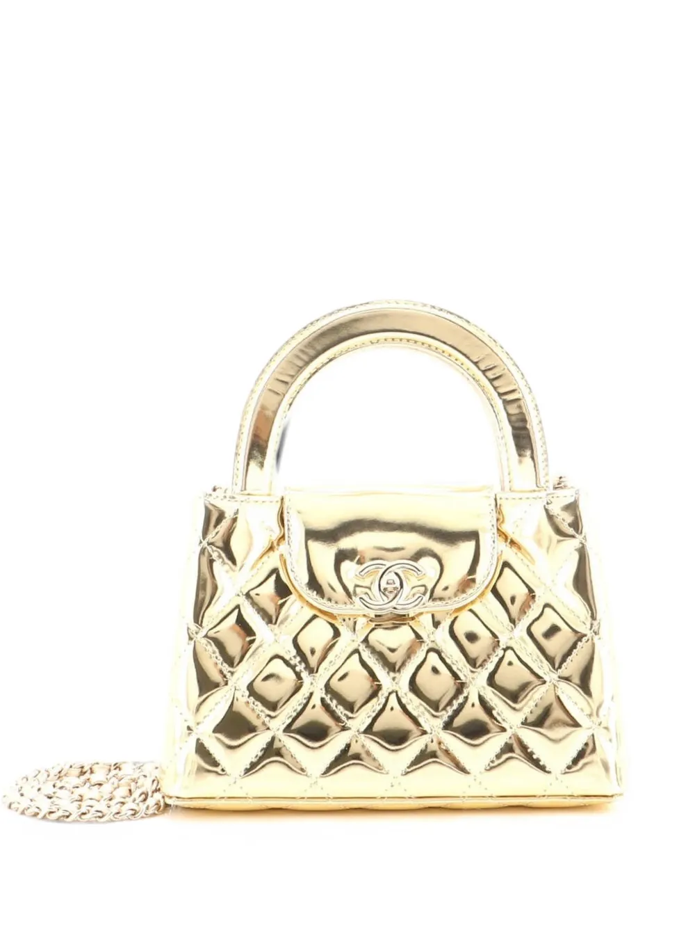 CHANEL Pre-Owned Kelly Top Handle Shopping Bag Quilted Metallic Lambskin Mini satchel - Oro