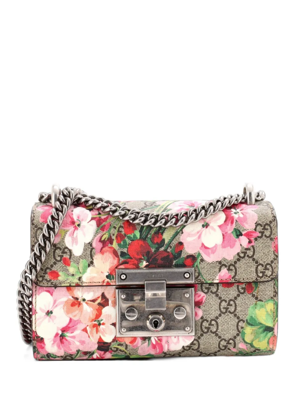 Gucci Pre-Owned Padlock Blooms Print GG Coated Canvas Small shoulder bag - Brown