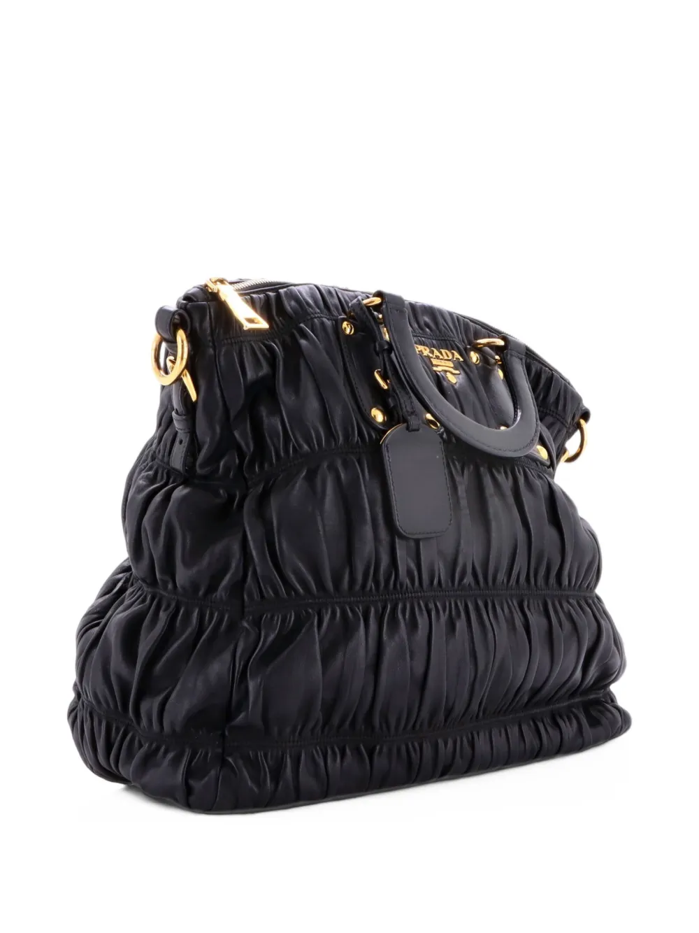 Pre-owned Prada Gaufre Convertible Nappa Leather Large Tote Bag In Black