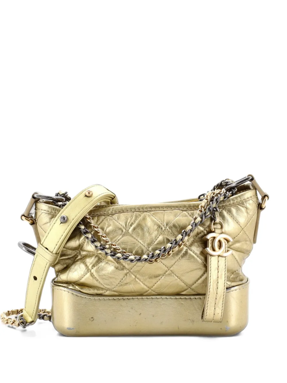 CHANEL Pre-Owned Gabrielle Quilted Metallic Aged Calfskin Small hobo bag - Oro