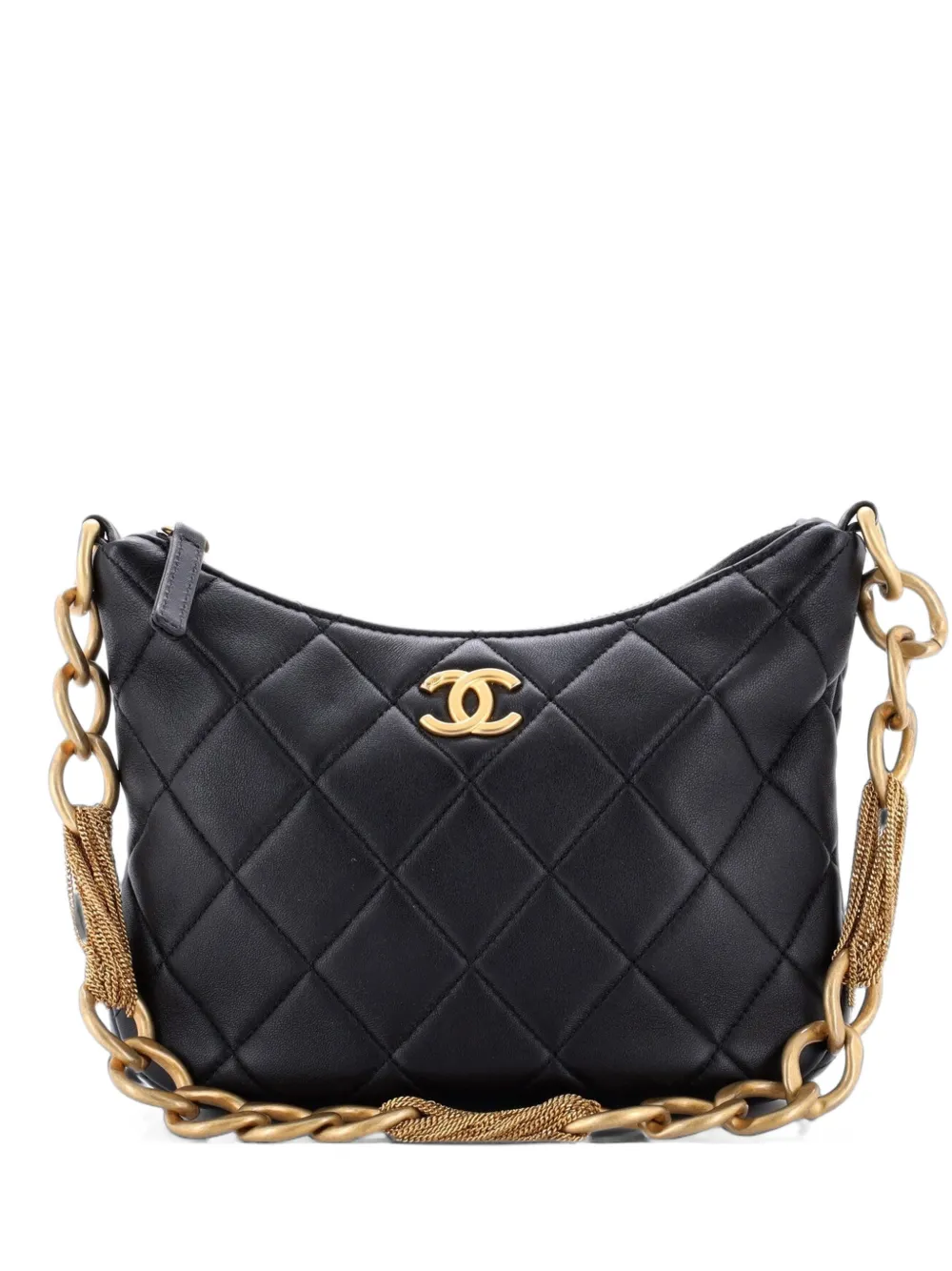 CHANEL Pre-Owned CC Mixed Chain Link Zip Quilted Lambskin hobo bag - Schwarz