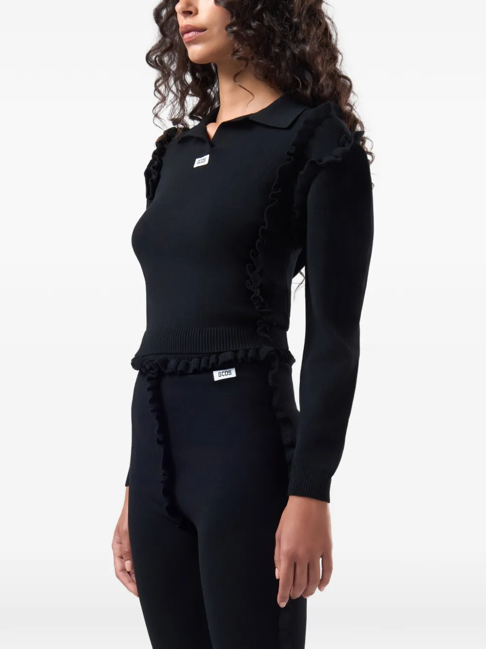GCDS Medusa ruffled-cropped polo shirt Zwart