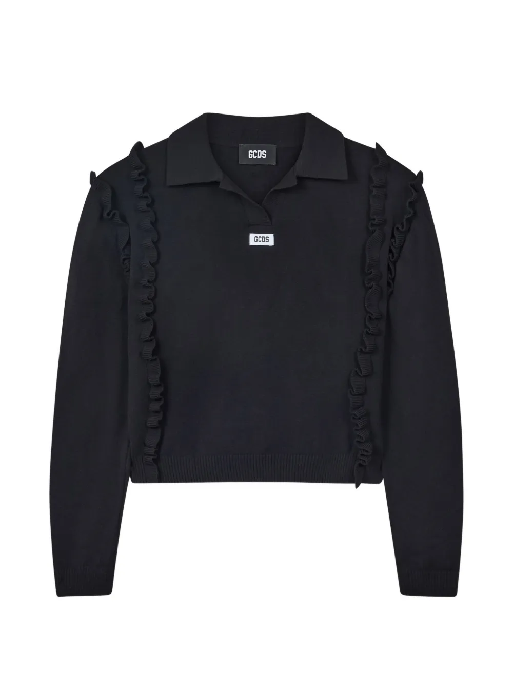 GCDS Medusa ruffled-cropped polo shirt Zwart