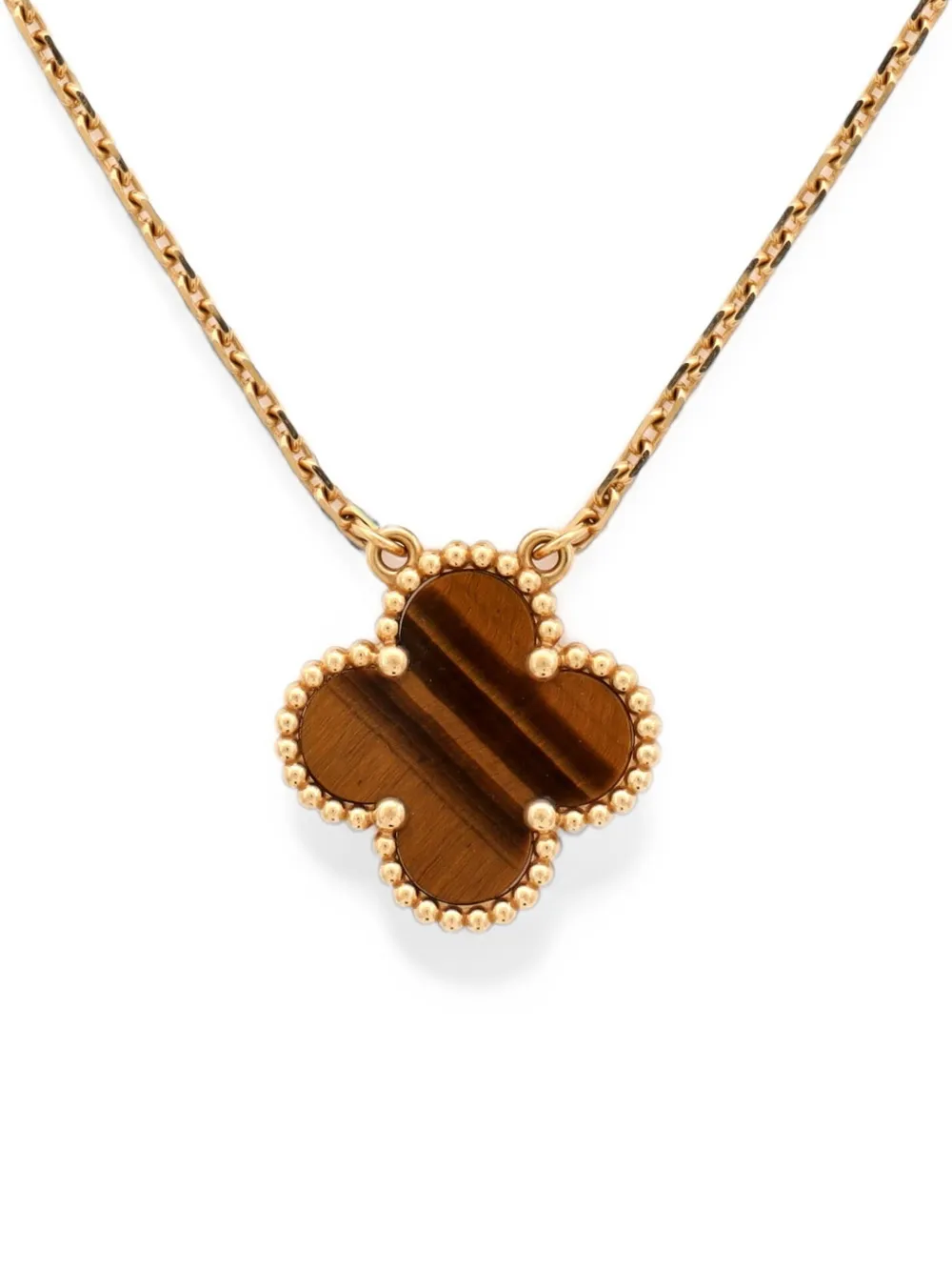 Van Cleef & Arpels Pre-Owned Vintage Alhambra Pendant 18K Yellow Gold and Tiger Eye necklace