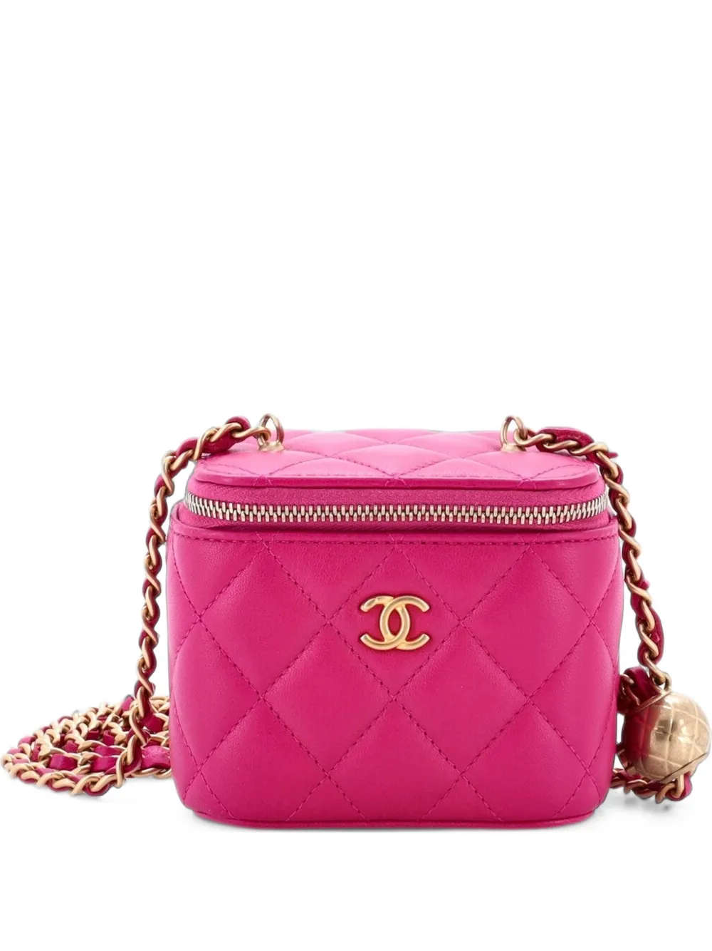 CHANEL Pre-Owned Pearl Crush Vanity Case with Chain Quilted Lambskin Mini clutch bag - Rosa