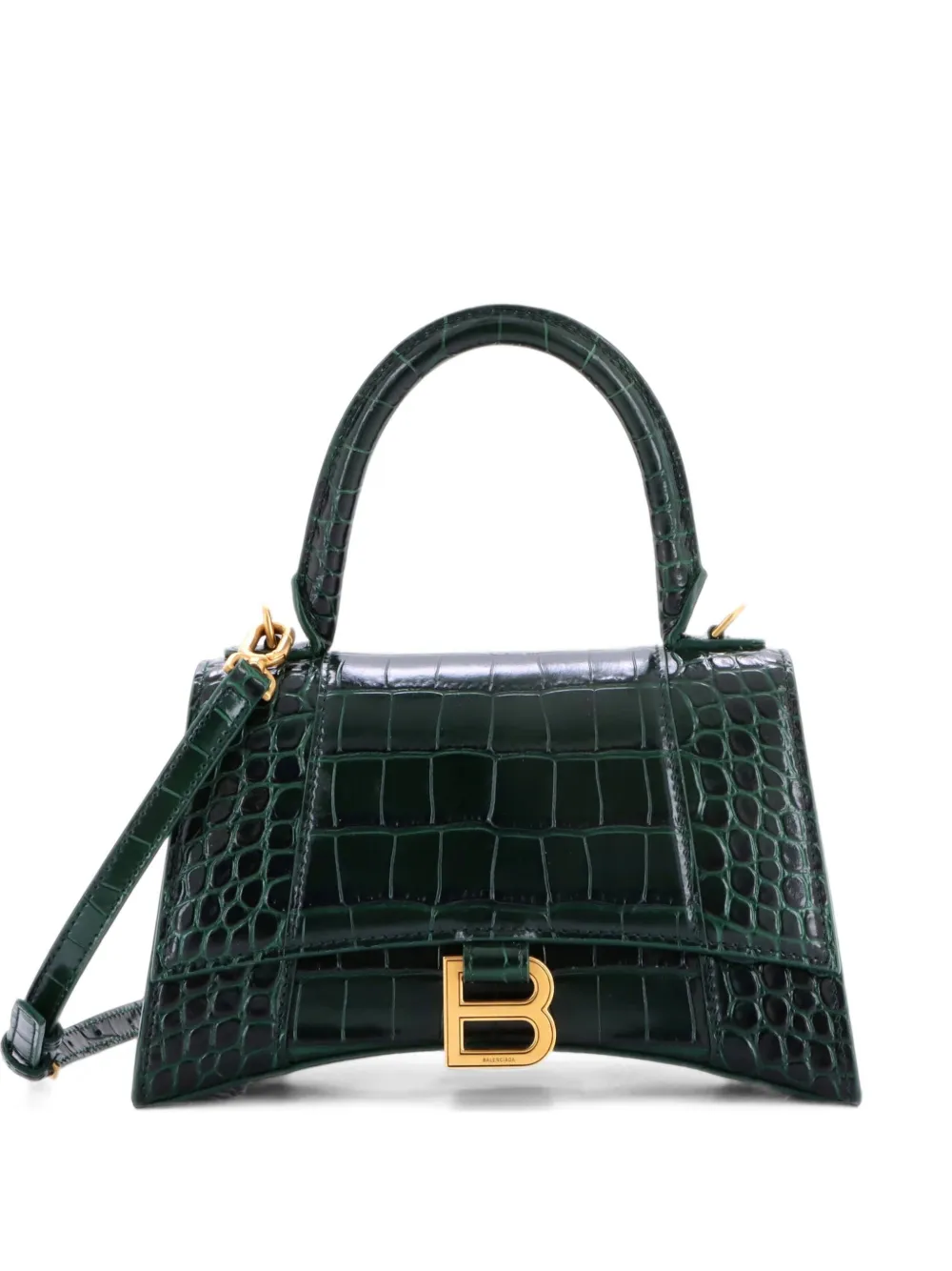 Balenciaga Pre-Owned Hourglass Top Handle Bag Crocodile Embossed Leather Small crossbody bag - Verde