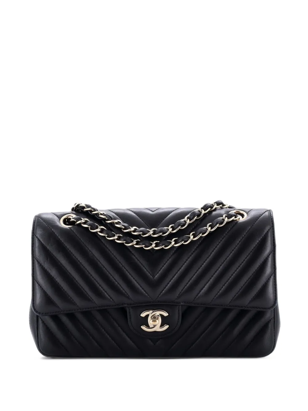 CHANEL Pre-Owned Classic Double Flap Bag Chevron Lambskin Medium shoulder bag - Nero