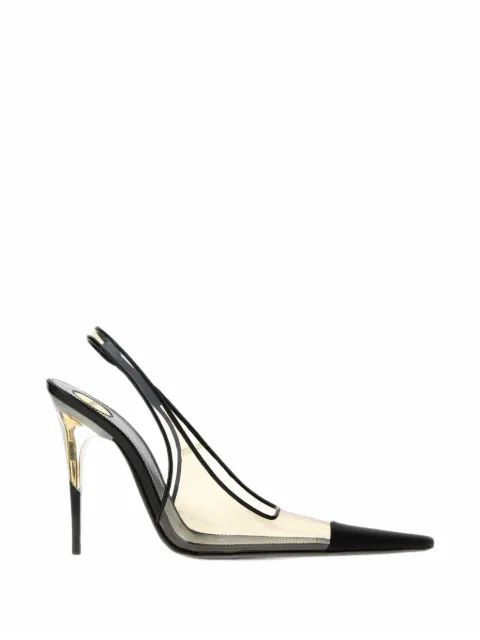 Saint Laurent Romy slingback pumps in TPU, satin, and patent leather