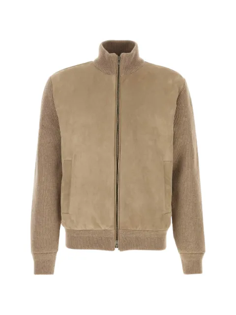 Agnona suede-panelled ribbed-knit jacket