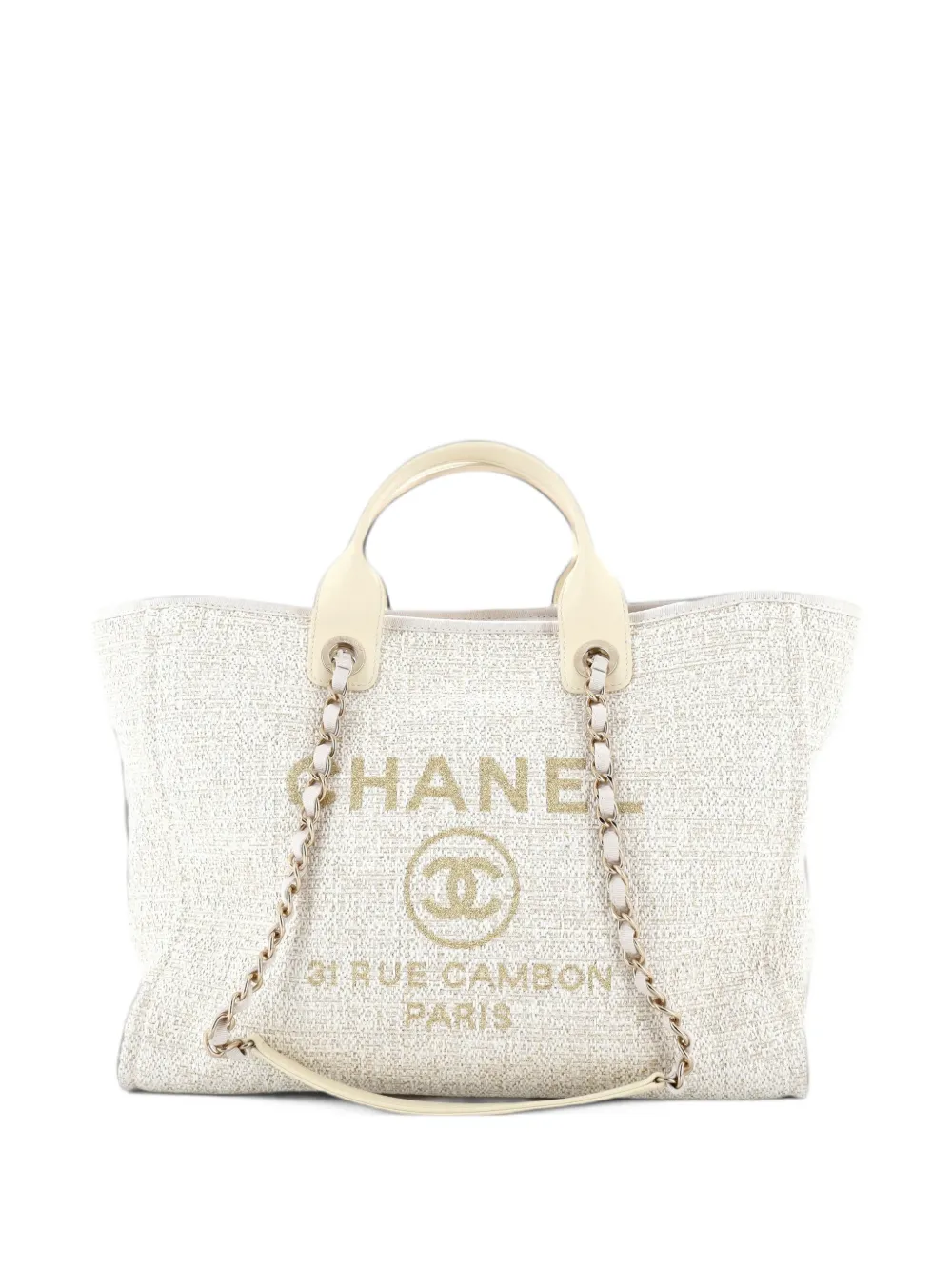 CHANEL Pre-Owned Deauville Raffia with Glitter Detail Medium tote bag - Neutrals