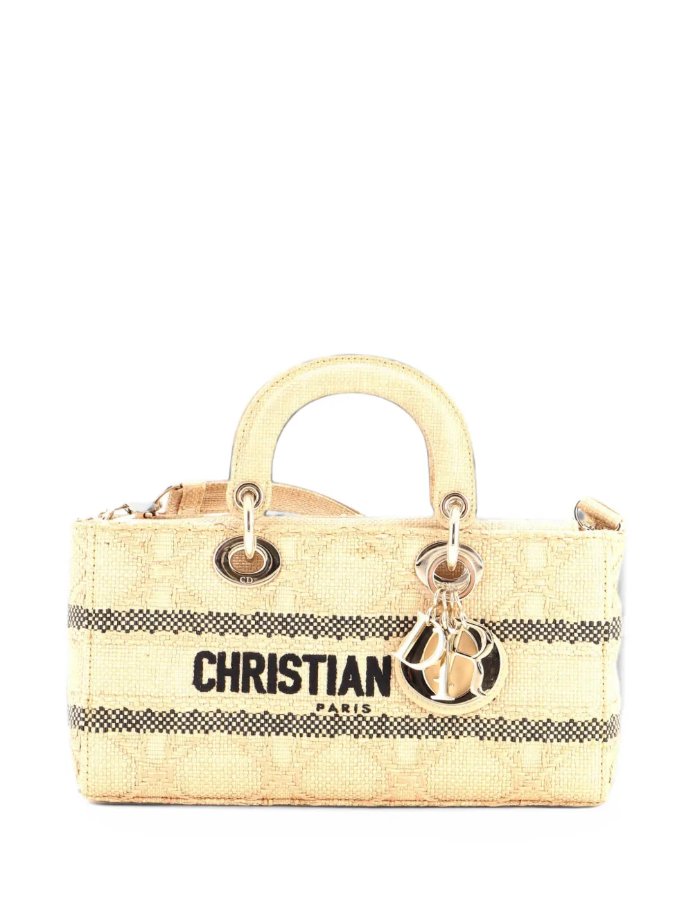 Christian Dior Pre-Owned Lady D-Joy Bag Cannage Embroidered Raffia Medium tote bag - Noir Christian Dior Pre-Owned Lady D-Joy Bag Cannage Embroidered Raffia Medium tote bag - Noir