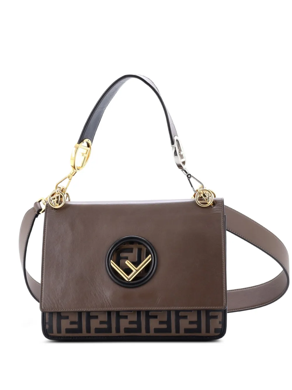 Fendi Pre-Owned Kan I F Leather with Zucca Embossed Detail Medium shoulder bag - Braun