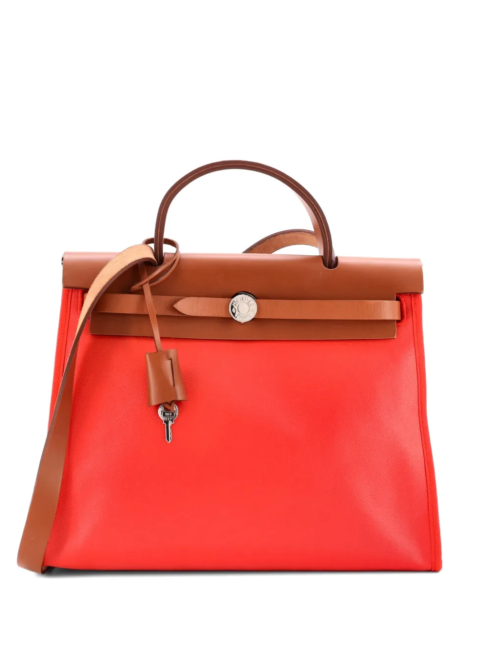 Hermès Pre-Owned Herbag Zip Berline Vache Canvas and Leather 31 shoulder bag - Orange