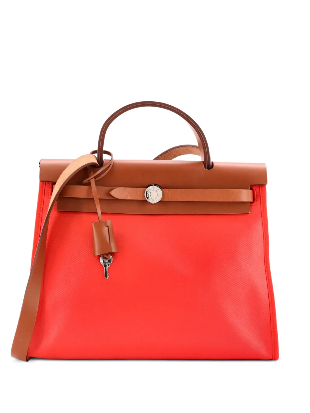 Hermès Pre-Owned Herbag Zip Berline Vache Canvas and Leather 31 shoulder bag - Orange