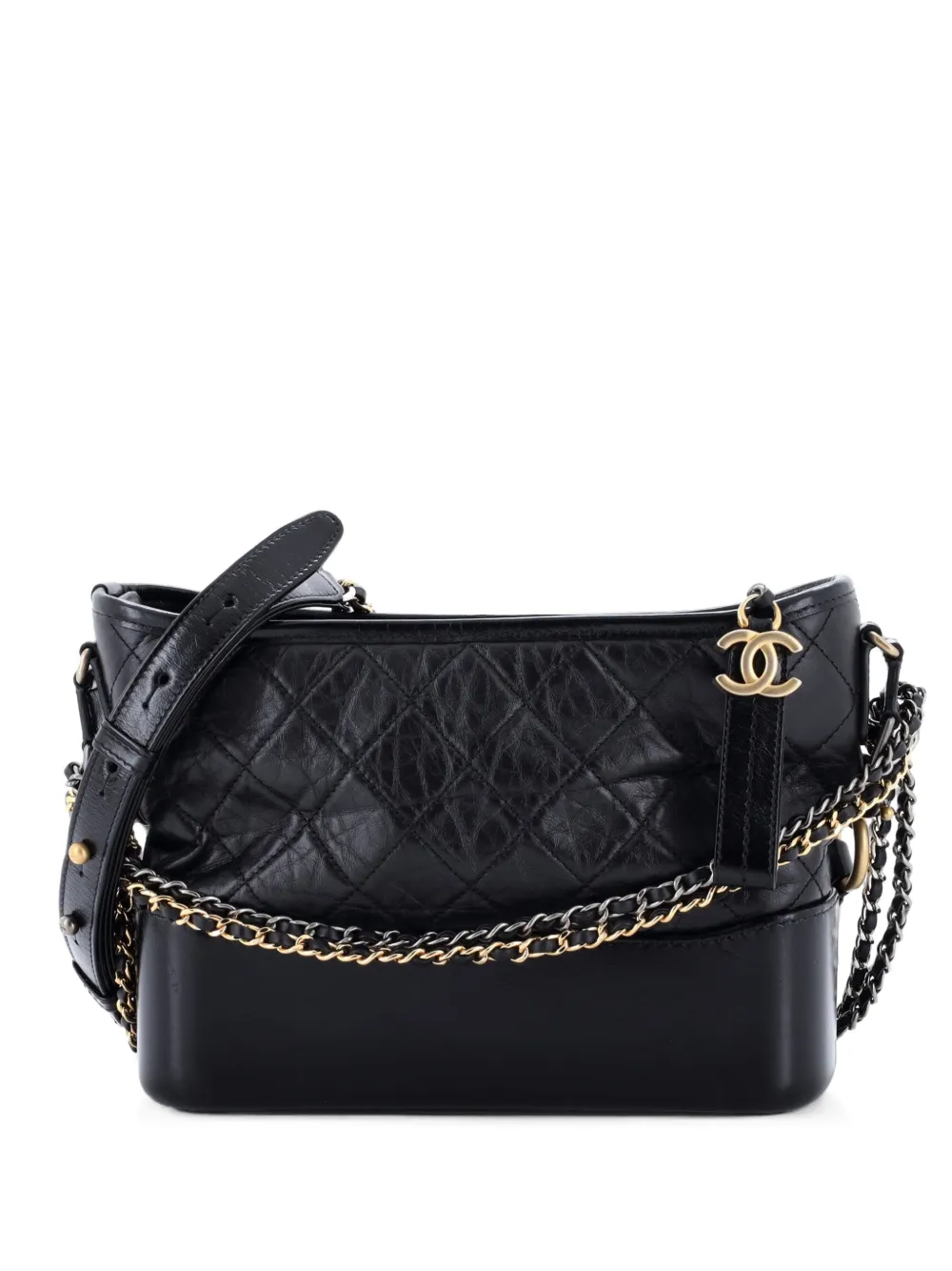 CHANEL Pre-Owned Gabrielle with Logo Handle Quilted Aged Calfskin Medium hobo bag - Black