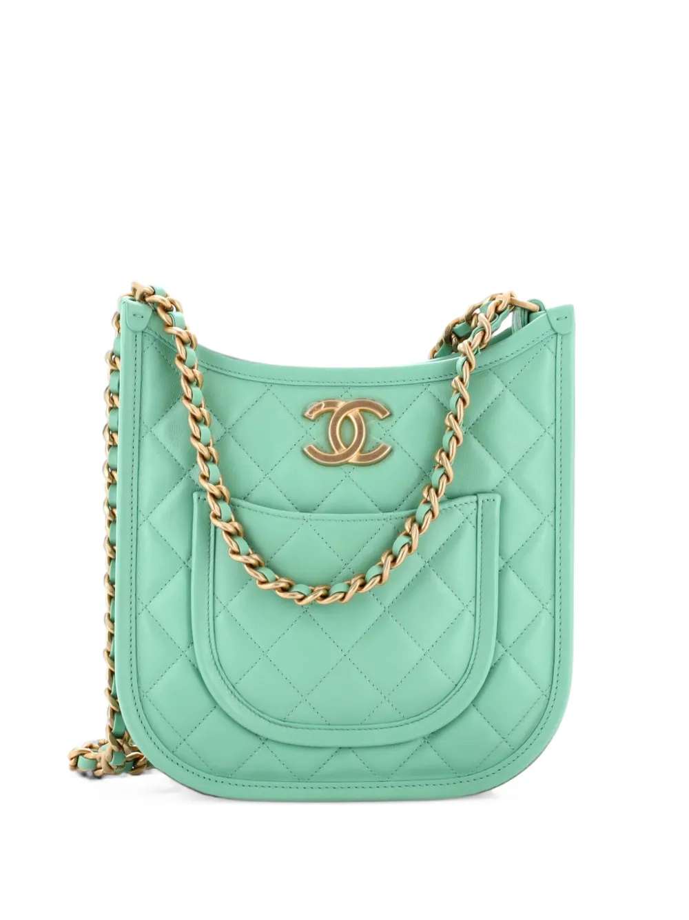 CHANEL Pre-Owned CC Front Pocket Chain Quilted Lambskin Small hobo bag - Verde