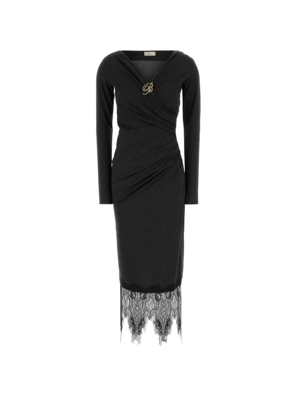 Blumarine lace-trim ruched midi dress Grijs
