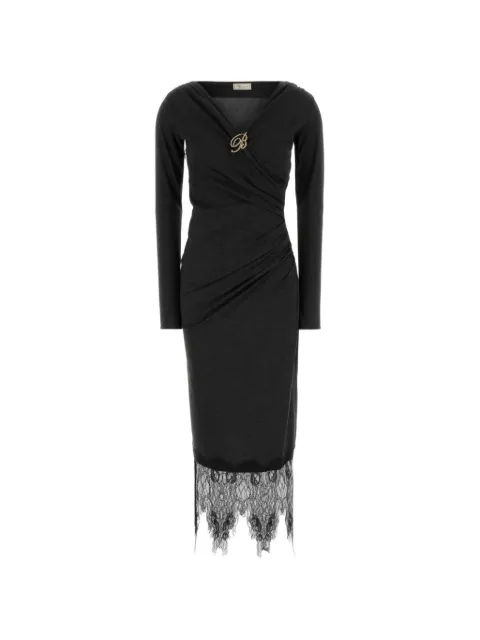 Blumarine vestido midi con diseño fruncido y ribete de encaje