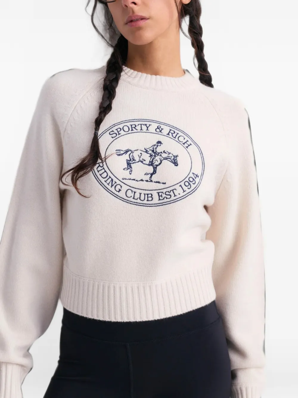 Sporty & Rich Sweater met geborduurd logo en raglanmouwen Beige