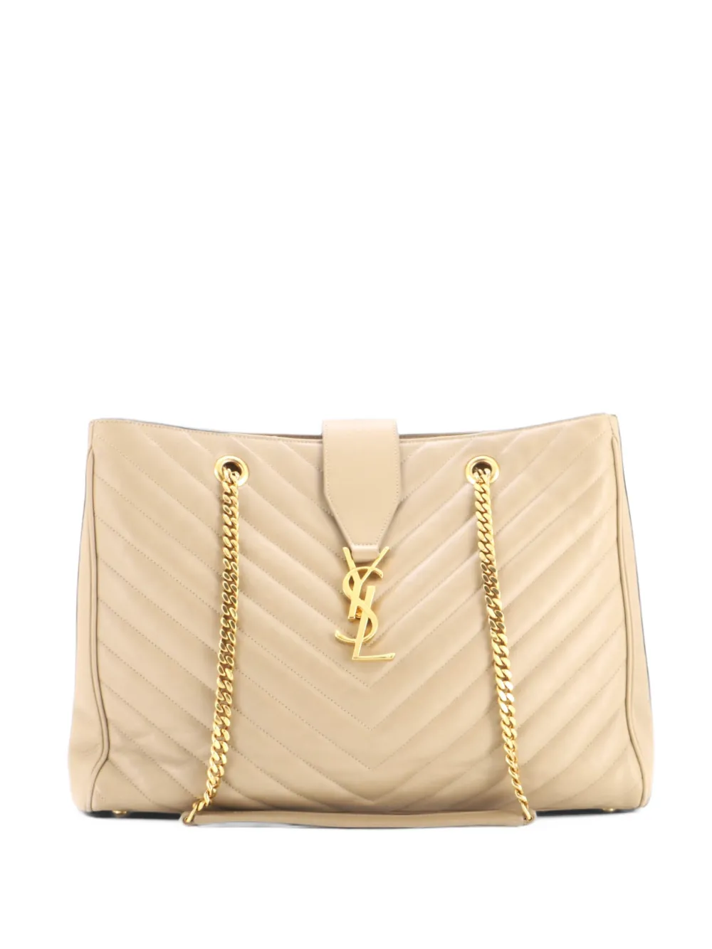 Saint Laurent Pre-Owned Classic Monogram Shopper Matelasse Chevron Leather Large tote bag - Tons neutres Saint Laurent Pre-Owned Classic Monogram Shopper Matelasse Chevron Leather Large tote bag - Tons neutres