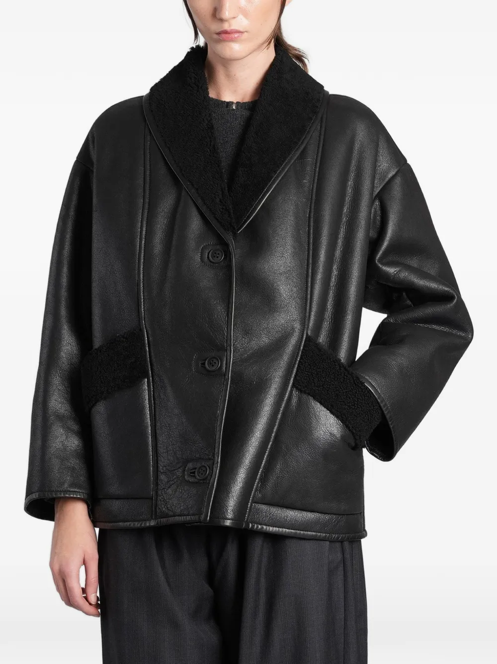 Salvatore Santoro shearling-trim leather jacket Zwart