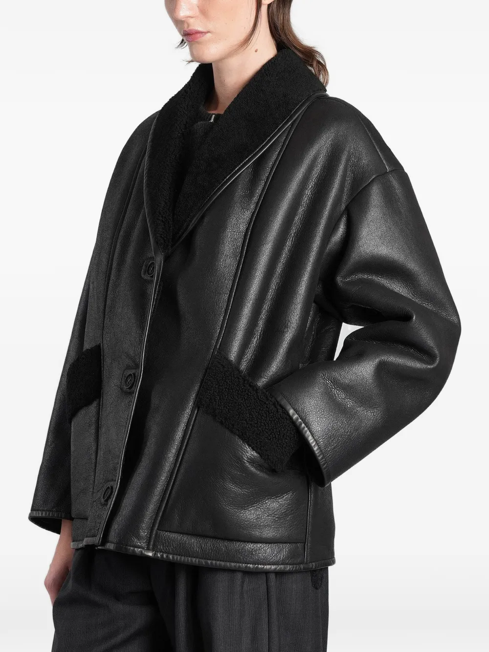 Salvatore Santoro shearling-trim leather jacket Zwart
