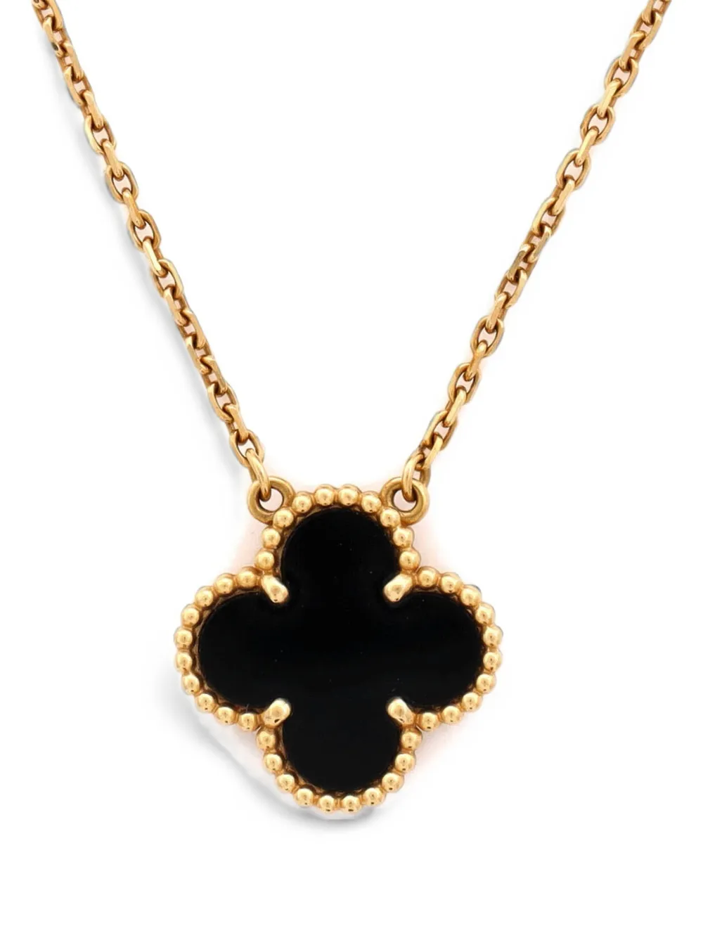Pre-owned Van Cleef & Arpels Vintage Alhambra Pendant 18k Yellow Gold And Onyx Necklace