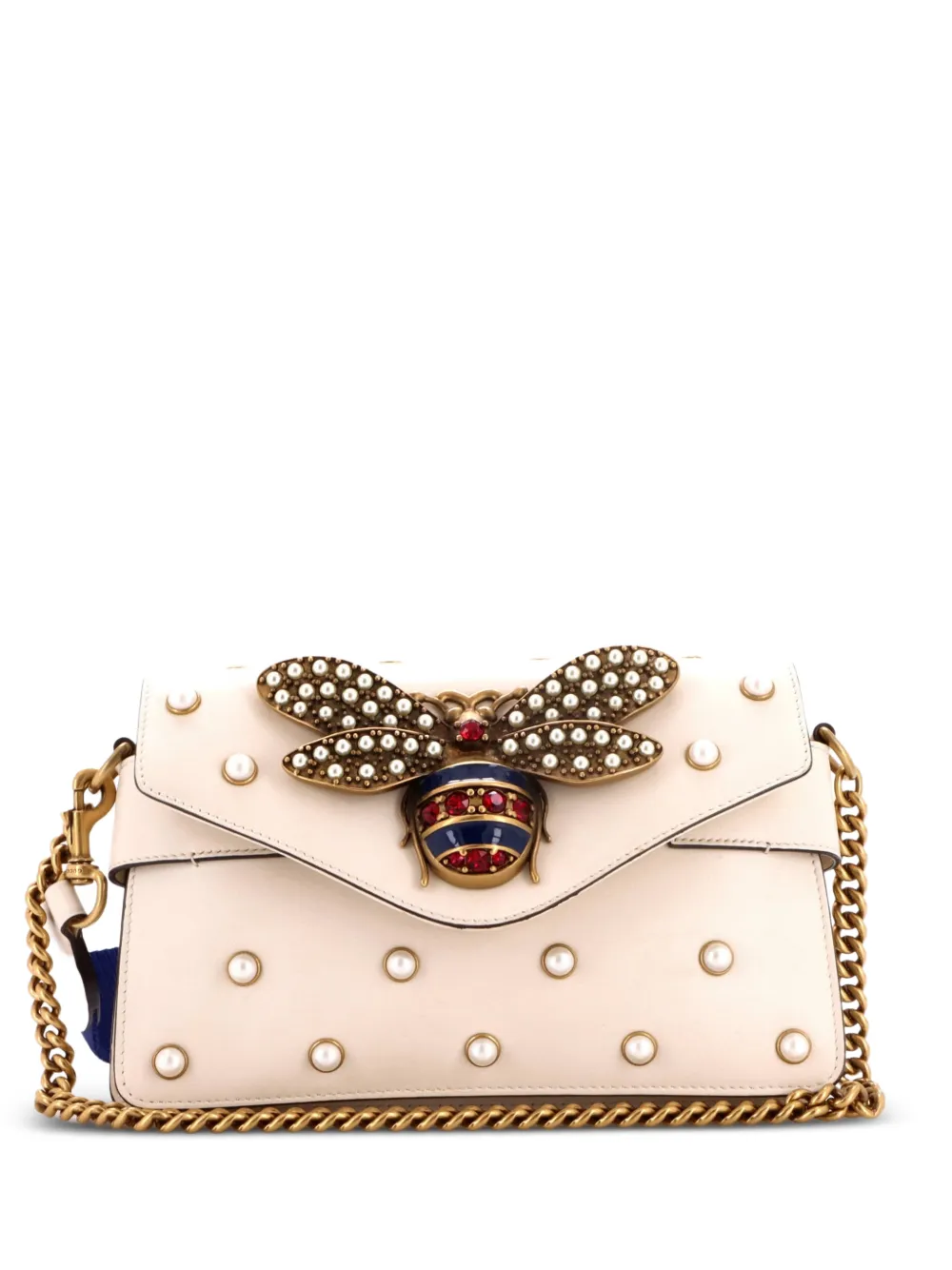Gucci Pre-Owned Broadway Pearly Bee Embellished Leather Mini shoulder bag - Neutrals