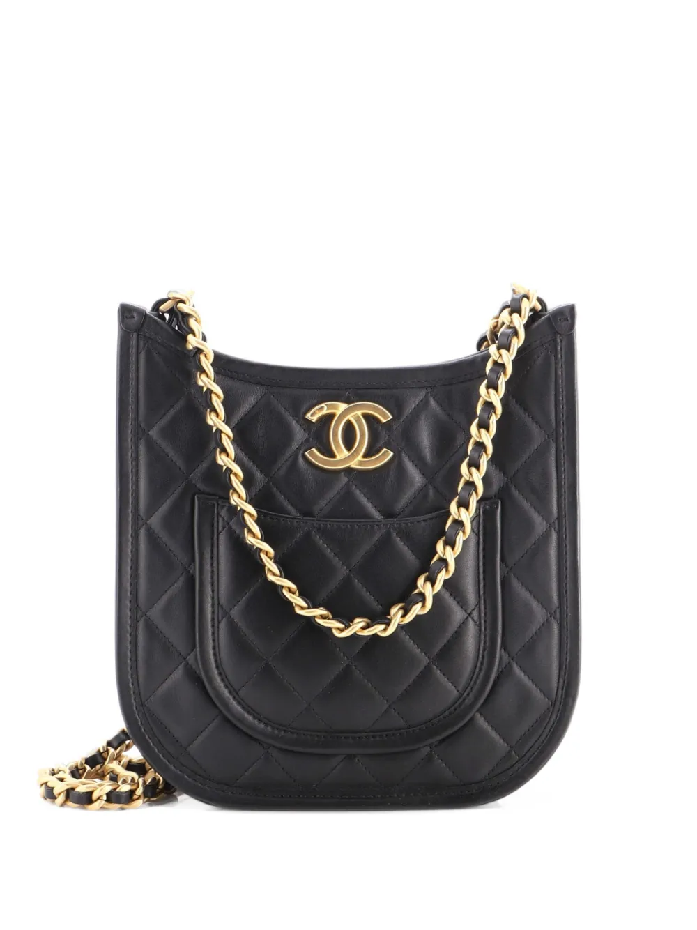 CHANEL Pre-Owned CC Front Pocket Chain Quilted Lambskin Small hobo bag - Nero