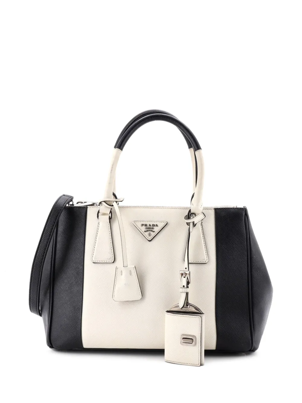 Prada Pre-Owned Bicolor Double Zip Lux Saffiano Leather Small tote bag - Bianco