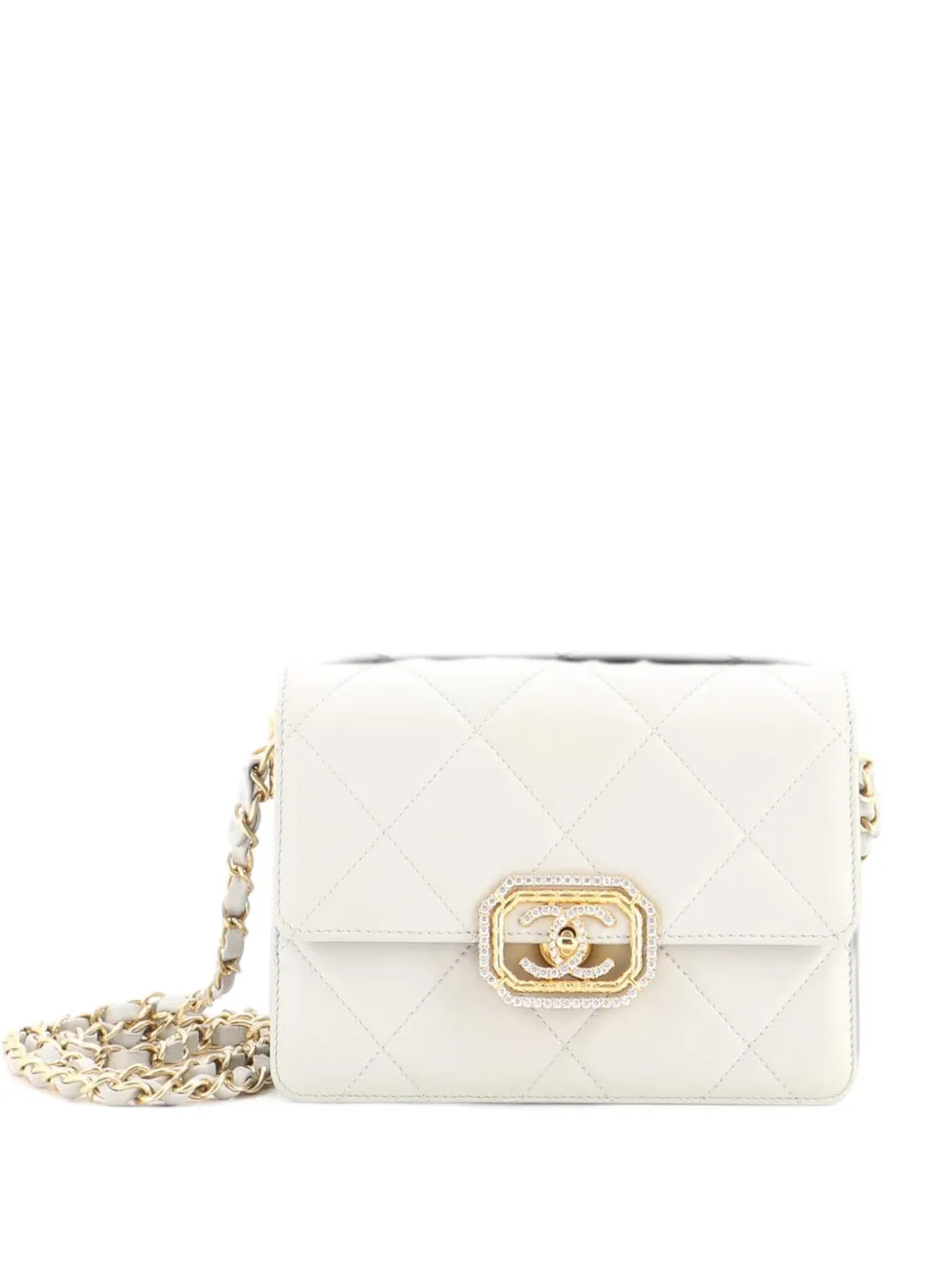 CHANEL Pre-Owned Crystal Geometric Frame CC Flap Bag Quilted Calfskin Mini crossbody bag - Grau
