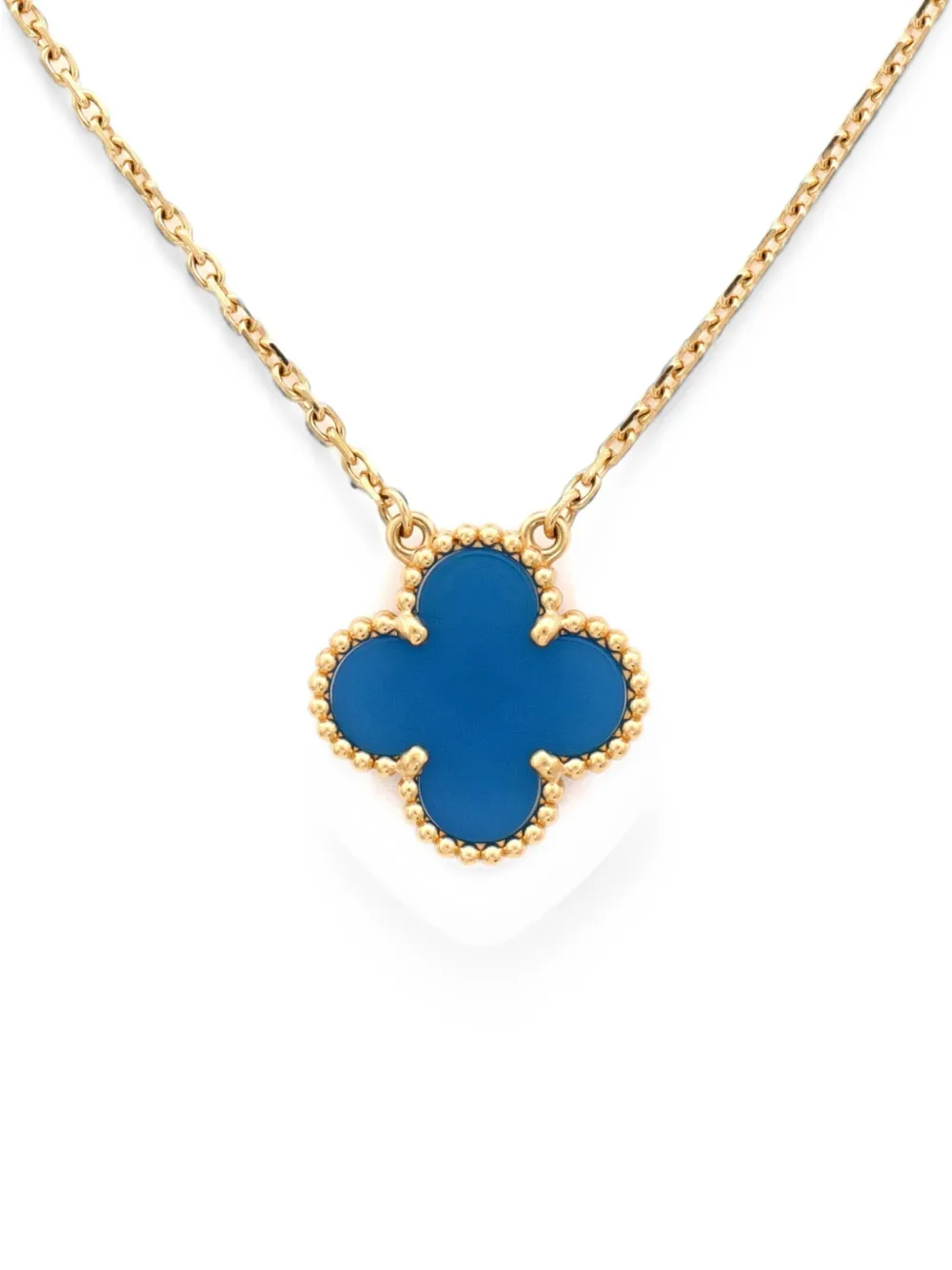 Pre-owned Van Cleef & Arpels Vintage Alhambra Pendant 18k Yellow Gold And Agate Necklace