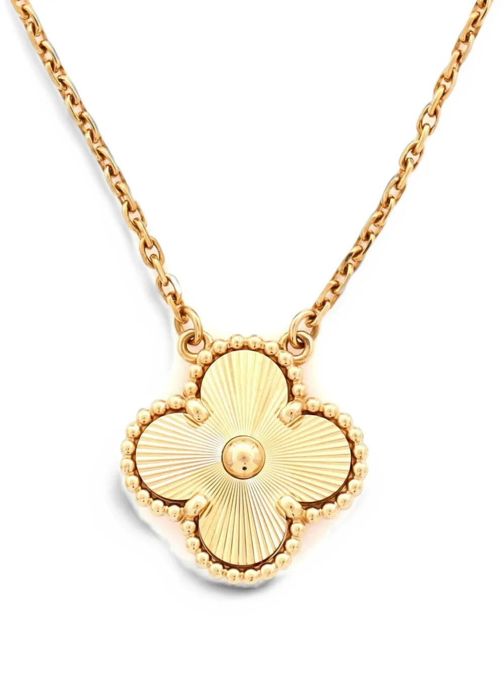 Pre-owned Van Cleef & Arpels Vintage Alhambra Pendant Guilloche 18k Yellow Gold Necklace