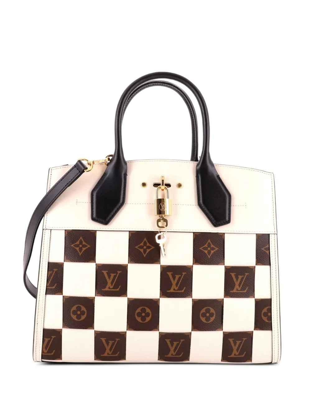 Louis Vuitton Pre-Owned City Steamer Handbag Damier Tressage Monogram Canvas and Leather MM tote bag - Black