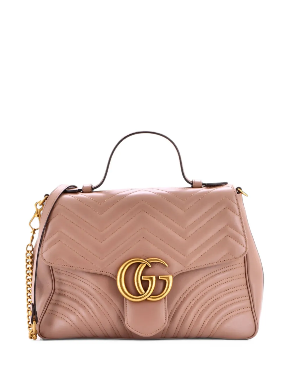 Gucci Pre-Owned GG Marmont Top Handle Flap Bag Matelasse Leather Medium satchel - Nude